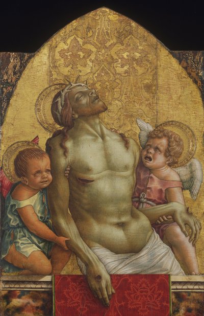 Dode Christus ondersteund door twee engelen door Carlo Crivelli